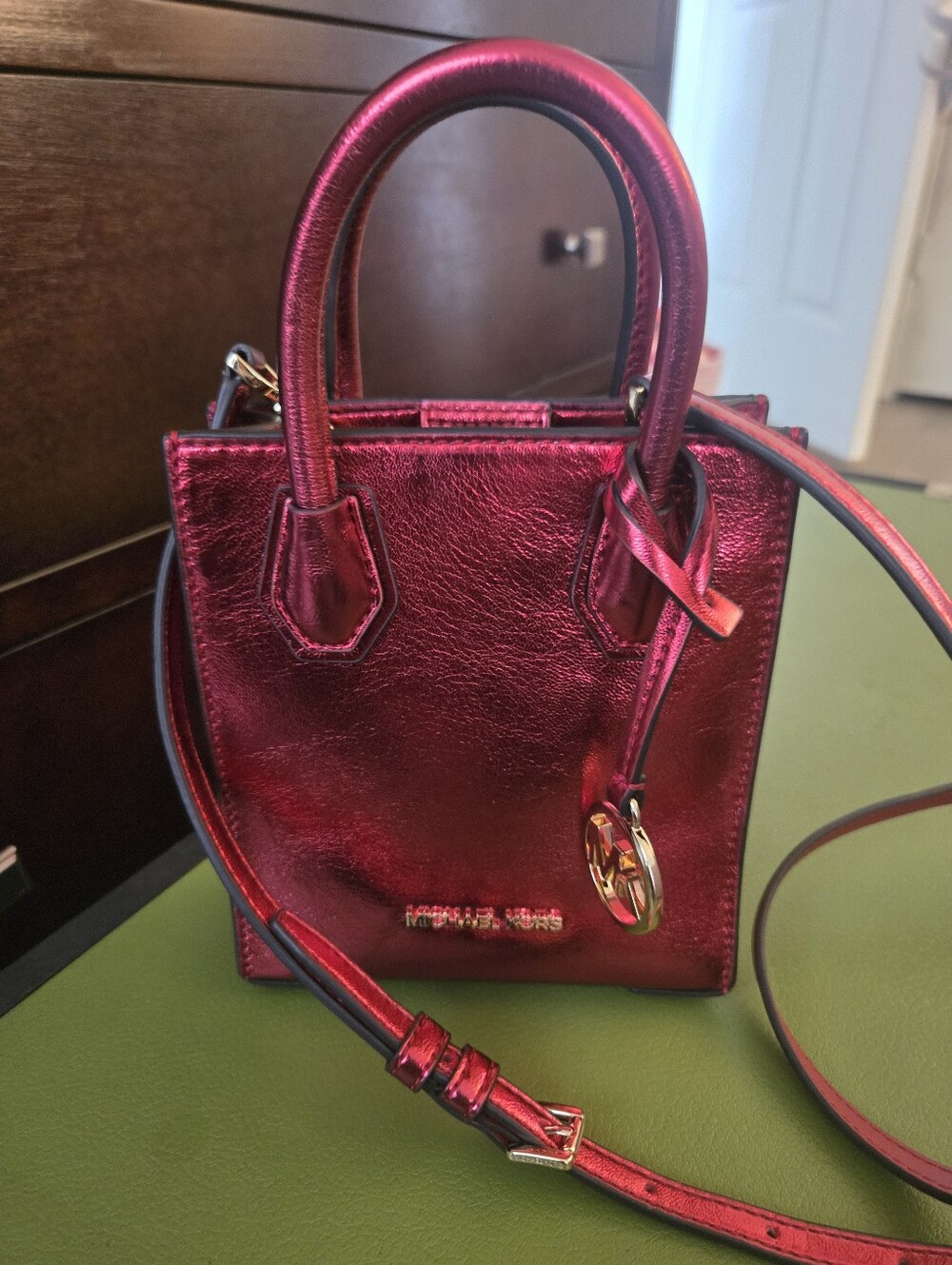 Michael Kors Metallic Red Mini Tote with Crossbody Strap